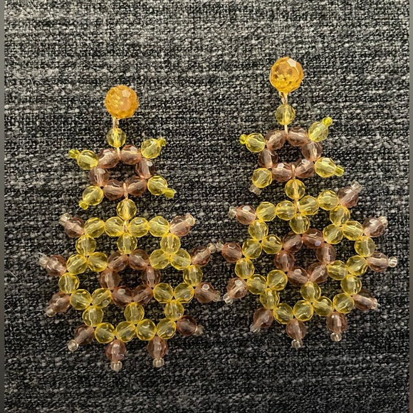 J. Crew Statement Beaded Post Earrings | 3 1/4” Long | Yellow and Gold - Picture 2 of 4